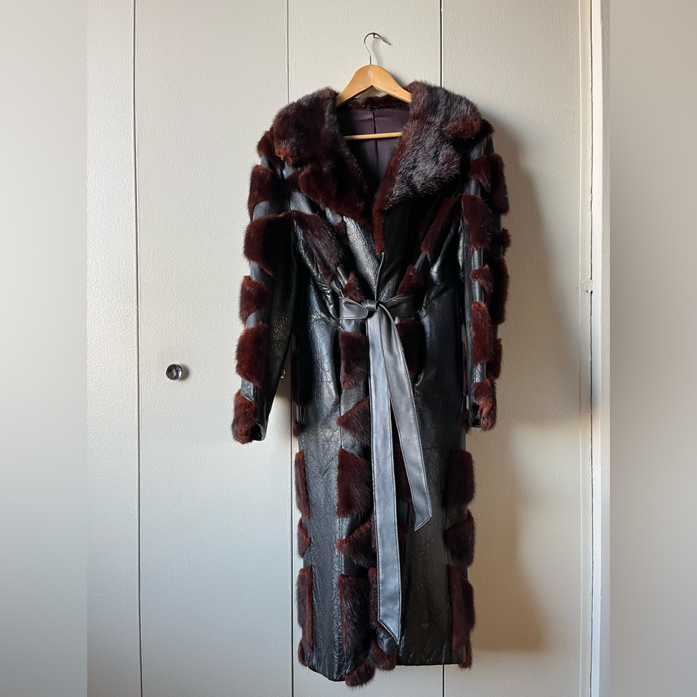 Leather vintage dark brown coat size M